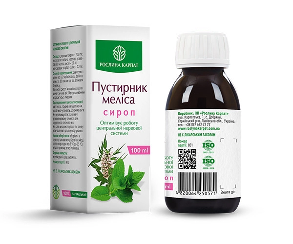 Пустырник – мелисса Сироп  ,Рослина Карпат, 100 мл