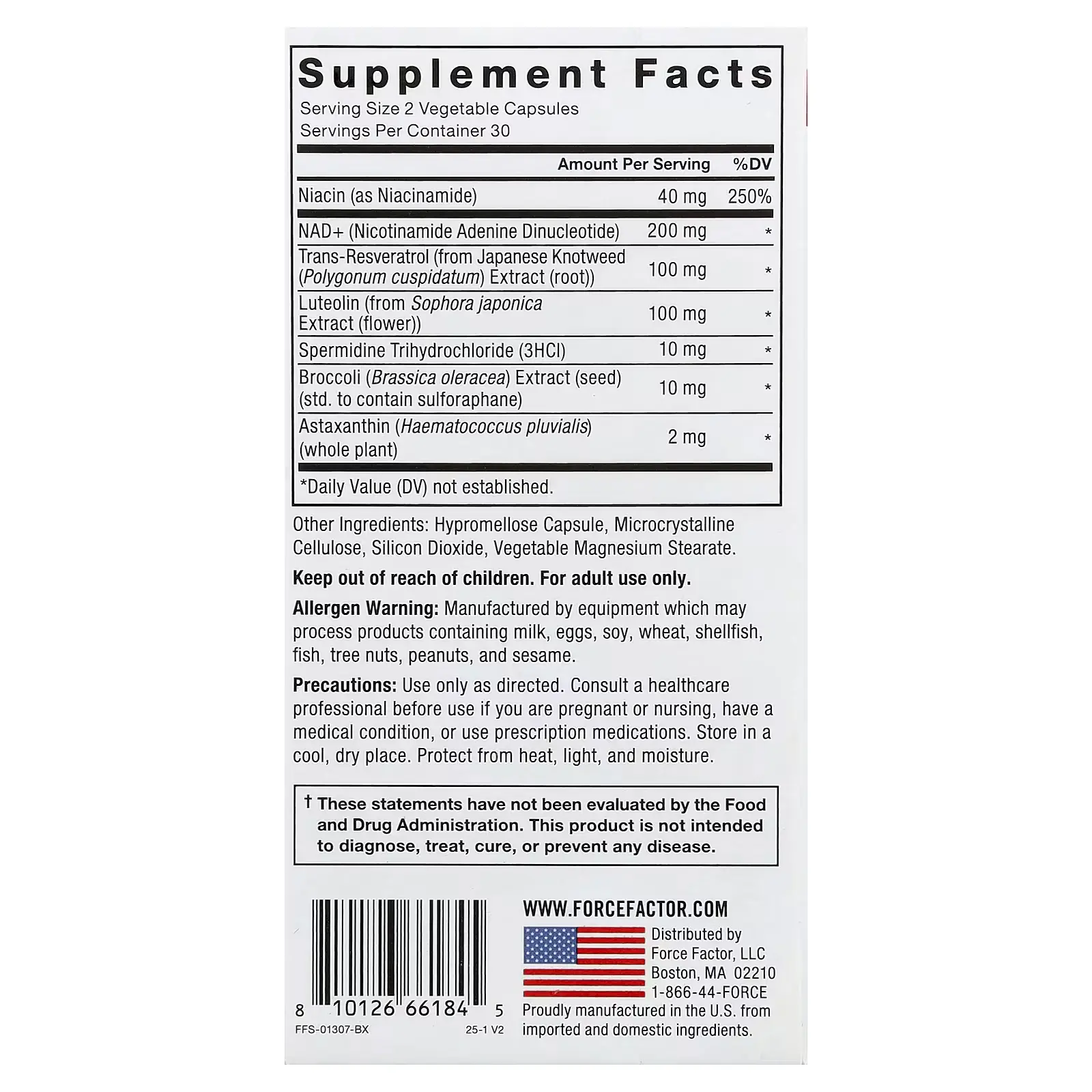 Никотинамид НАД Longevity Nutrient Complex,Force Factor, 60 капсул