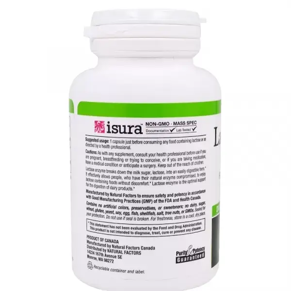 Лактаза, фермент 9000 FCC ALU (300),Natural Factors, 60 капсул