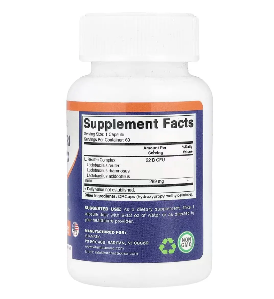 Ройтарі пробіотики (Vitamatic L.Reuteri) з гіпромелозою DRcaps,Vitamatic, 60 капсул